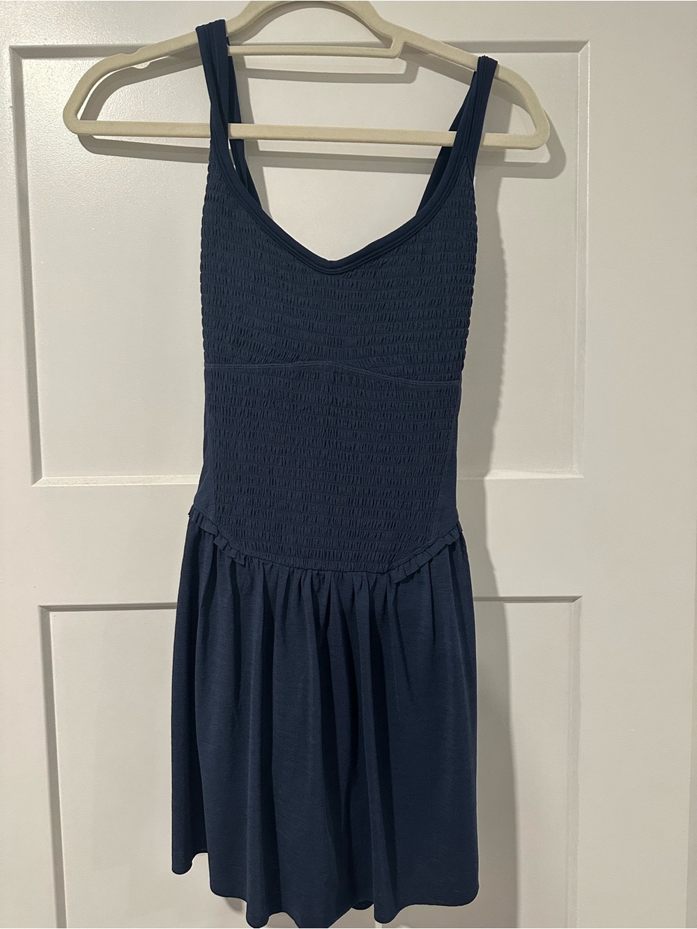 Navy Blue Smocked One-Piece Dress
